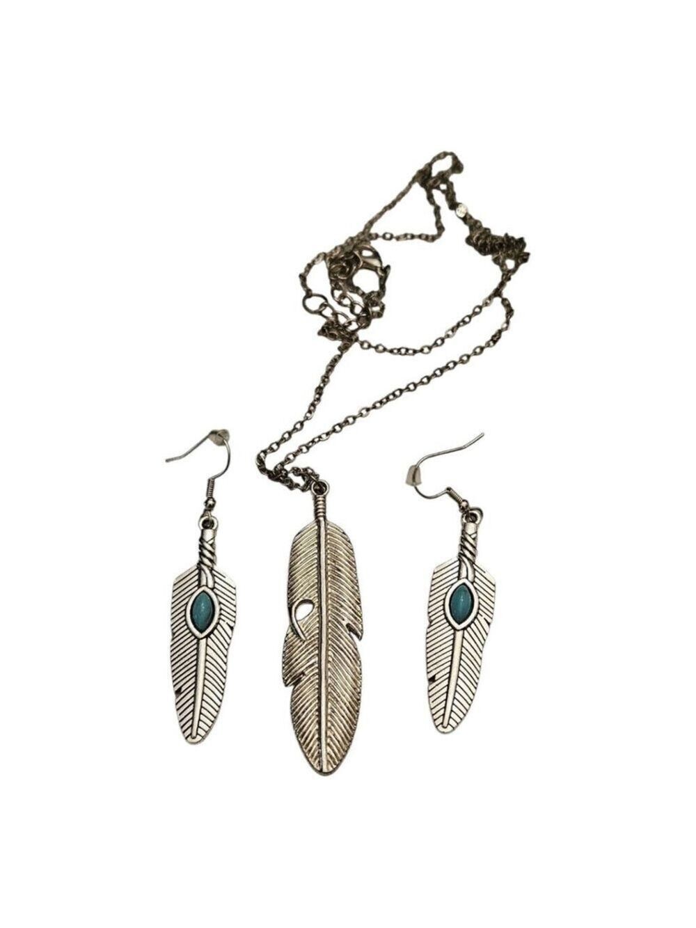 Women's Unbranded Jewelry Set Silver Feather Necklace & Earrings - Picture 1 of 4